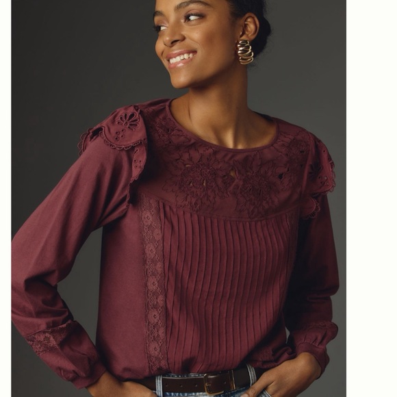 Anthropologie Tops - NWT Tiny Long-Sleeve Crescent Ruffled Lace Top M